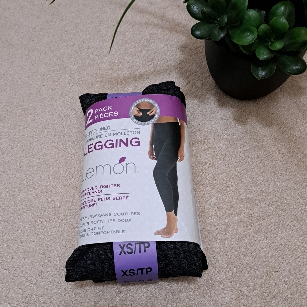 New! Lemon Fleece Lined Leggings 2 Pack Women's Size XS Grey Black Seamless